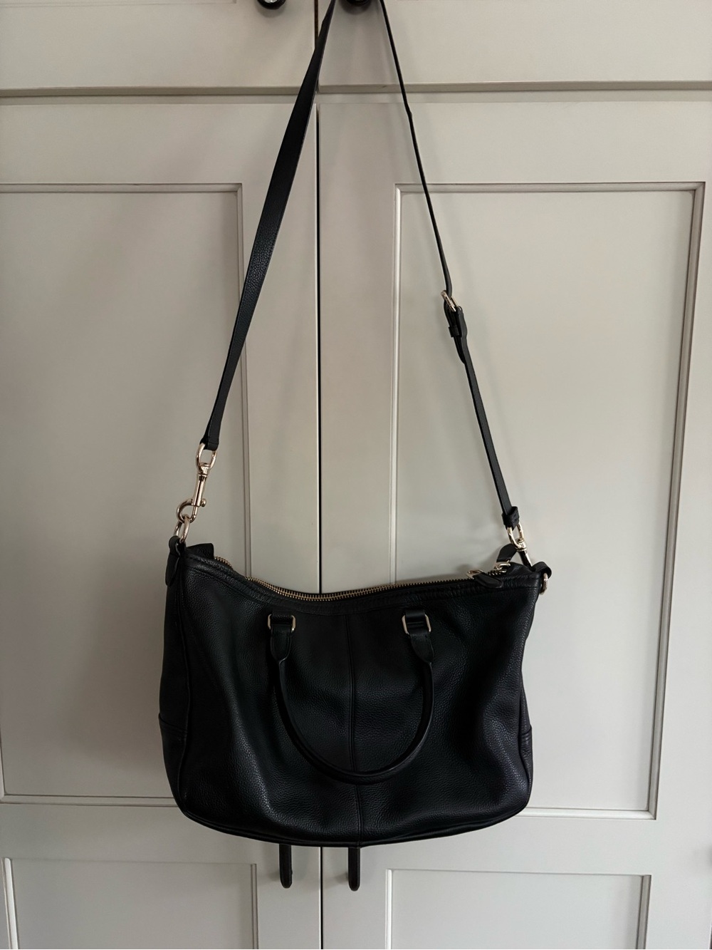 Coach Black Leather Satchel with Braided Gold-Trim Detailing - Picture 2 of 4